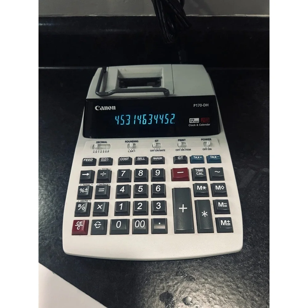 Canon P170-DH Printing Calculator 12 Digit 2-Color Desktop Adding Machine TESTED